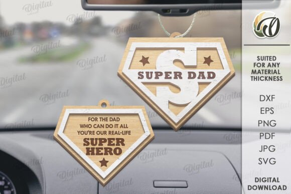 3D Father's Day Car Charm Laser Cut Design
