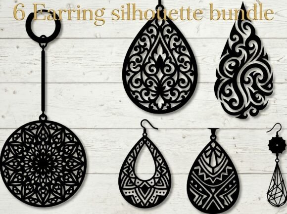 6 Earring Silhouette SVG Bundle: Elegant Laser Cut Designs