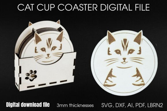 Adorable Cat Coaster Set with Holder SVG Design