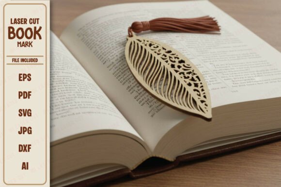 Elegant Floral Leaf Laser Cut Wood Bookmark Gift