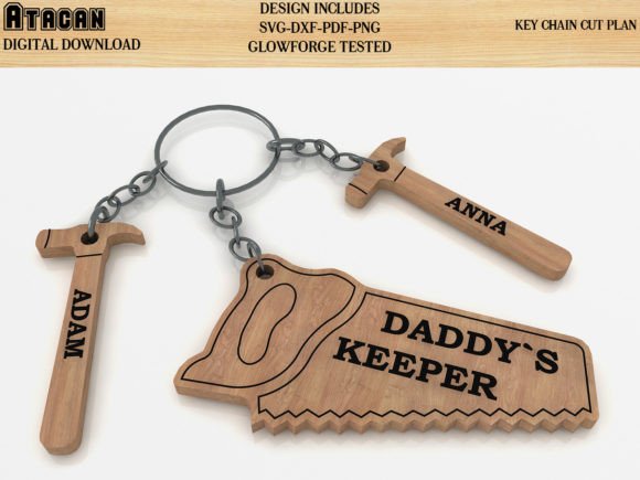 Fathers Day Keychain SAW HAMMER Lasercut
