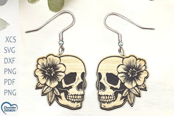 Flower Skull Earrings Laser Cut Design