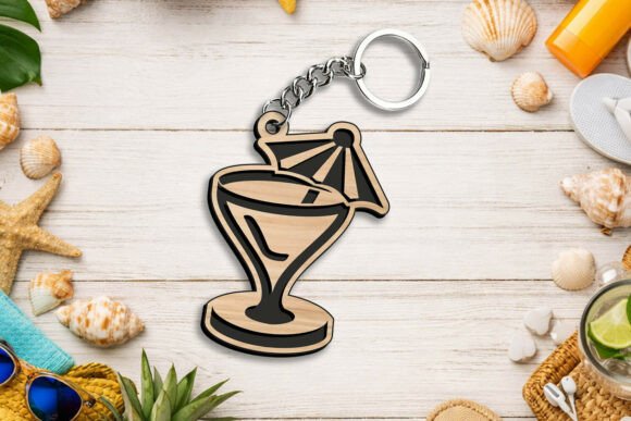 Glass Cocktail Laser SVG Summer Keychain
