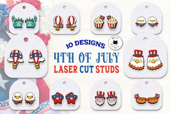 Kawaii Patriotic Stud Earrings Laser Cut Design