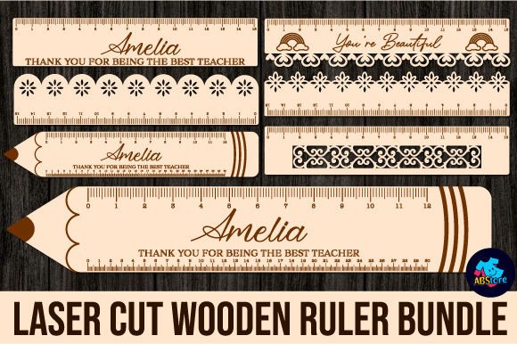 Laser Cut Wooden Ruler Bundle: Precision Digital Design
