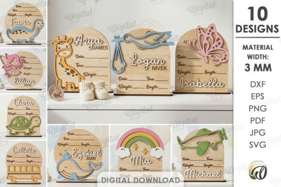 Personalized Baby Name Signs Bundle: Creative Laser Cut Designs