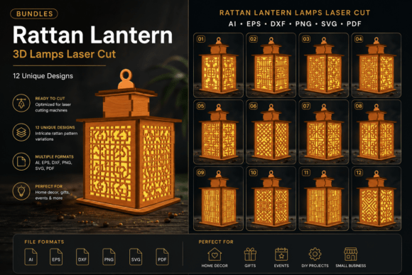 Rattan Lantern Lasercut BUNDLE: Creative Design Assets