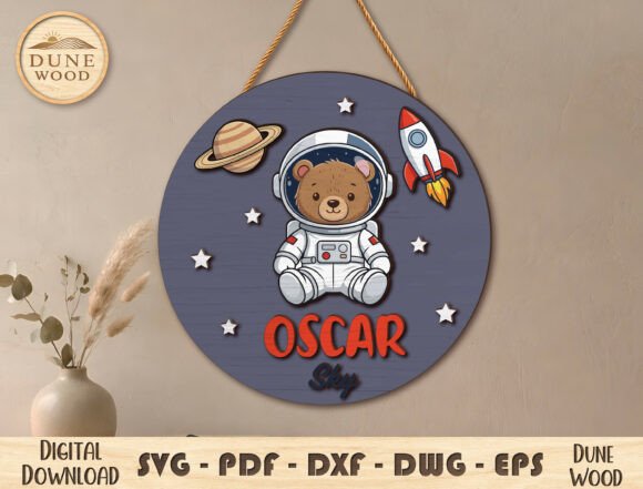 Space Bear Name Sign Laser Cut File