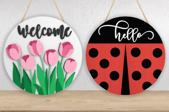 Spring Door Sign Laser Cut Bundle: Two Layered Designs