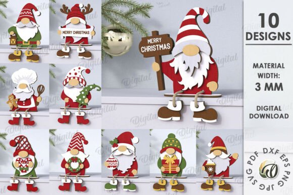 Wooden Christmas Gnomes Bundle Laser Cut: Festive Craft Designs